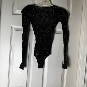 Black rhinestone One-Piece Bodysuit fishnet/mesh